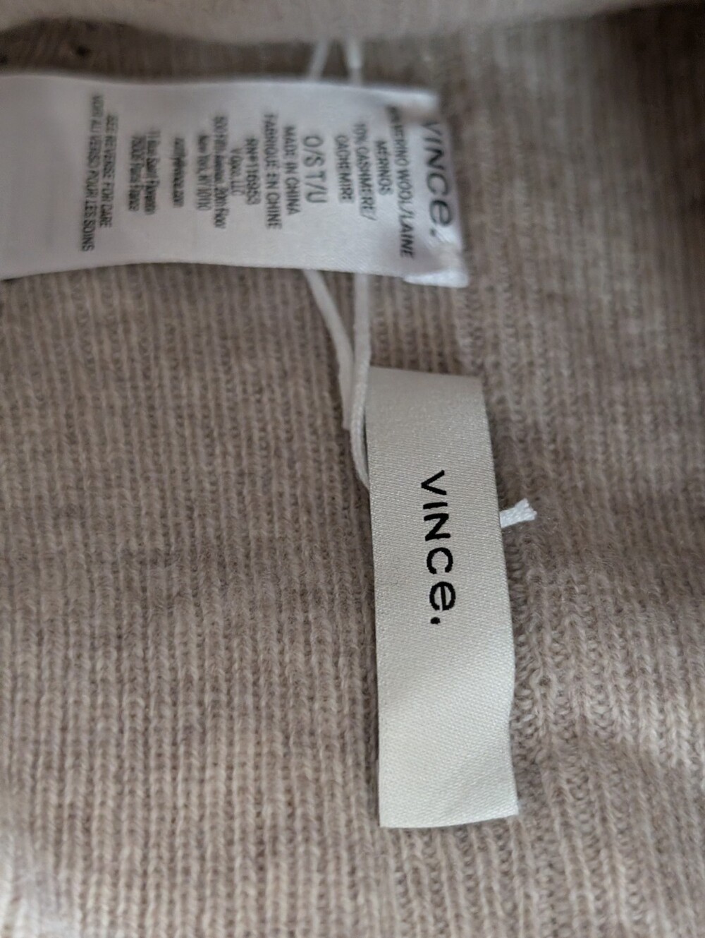 VINCE Fine Rib Double Layer Cuff Knit Hat In Neutral - Picture 5 of 7